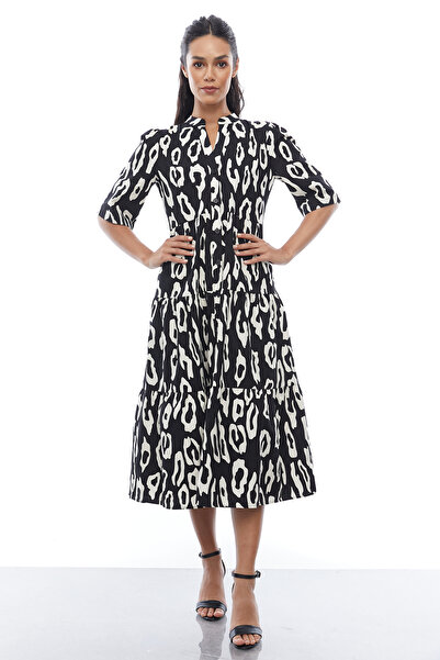 PAULMARK فستان نسائي بأزرار وياقة القاضي