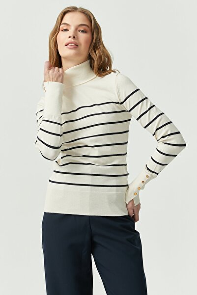 PAULMARK Pulover de damă cu gât în dungi