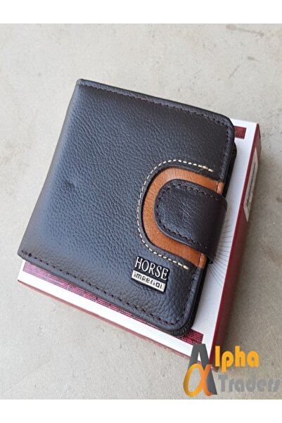 Genuine Imperial Horse Leather Wallet with Button – Classic Two-Tone Design & Gift Box