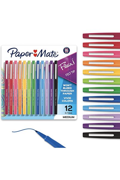 Generic أقلام حبر جاف من Paper Mate Flair، رأس متوسط (0.7 مم)، ألوان متنوعة، ...