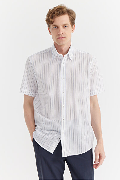 PAULMARK Cămașă cu mânecă scurtă cu dungi obișnuite pentru bărbați