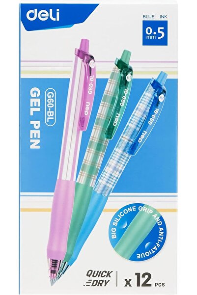 Deli أقلام جل، رفيعة 0.5 مم، سريعة الجفاف، قبضة مريحة ممتازة، عبوة من 12 قلمً...