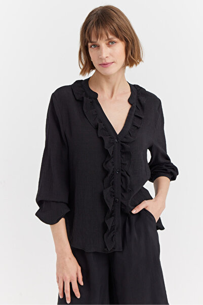 PAULMARK Kadın Yakası Fırfır Detaylı Gömlek