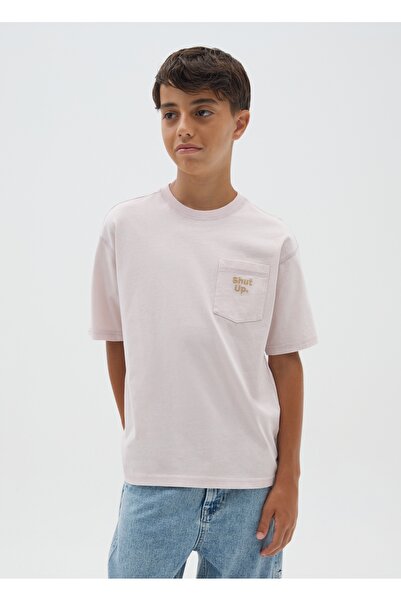 Ovs Boy's pure cotton pink regular fit t-shirt with a pocket