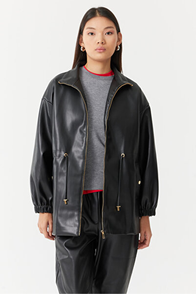 PAULMARK Women's Adjustable Waist Leather Coat