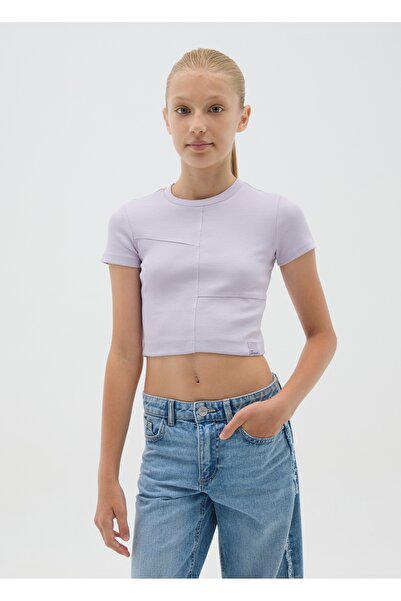 Ovs Girls' purple cotton regular fit t-shirt