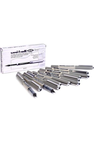 UNİ-BALL Fine Rollerball Pen UB-157 - Black, Pack of 12
