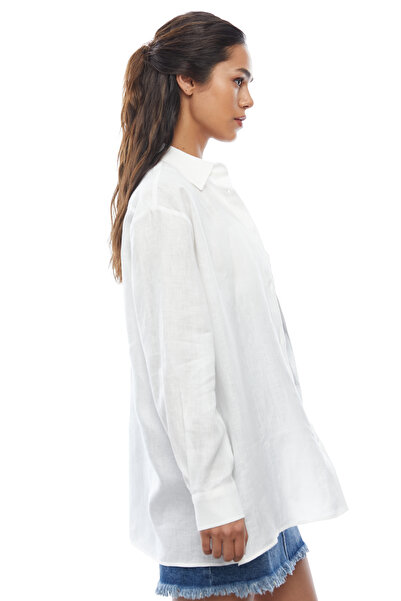 PAULMARK Women's Buttoned Hem Linen Shirt