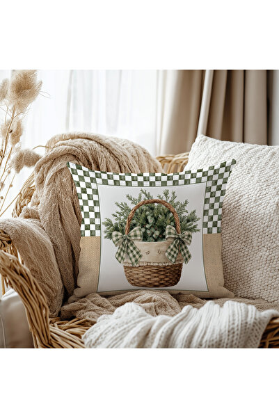 Evmila Sepet Desen Kadife Kırlent Kılıfı 43x43 cm Çift Taraf Baskılı Fermuarlı