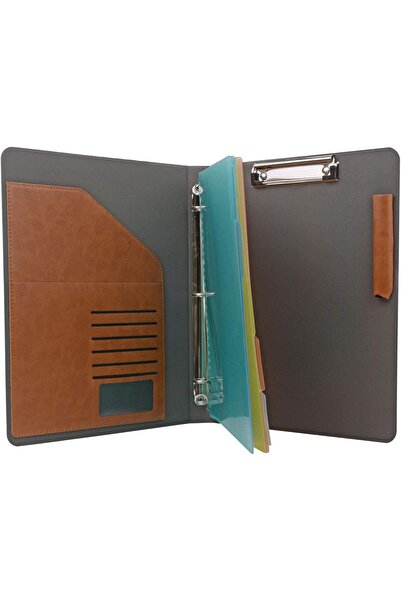 Generic iCarryAlls File Organizer Binder with Colored Sleeves, 3-Ring & Clipboard (Brown, A4)