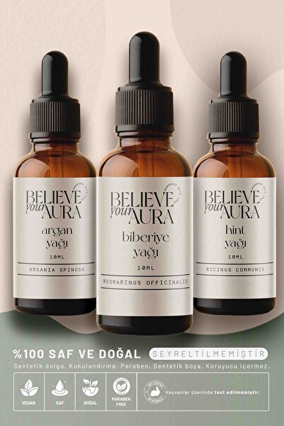 Believe Your Aura Cilt ve Saç Bakım Seti - %100 Saf ve Doğal Hint Argan Biber...