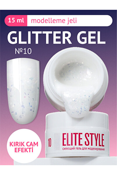 ELİTE STYLE Kalıcı Oje Glitter Nº10 (15 ml) – Beyaz Simli Tırnak Yapılandırıcı Jeli, Zarif Manikür İçin