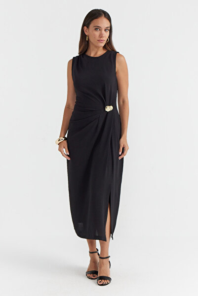 PAULMARK Women's Waist Pleated Detailed Dress