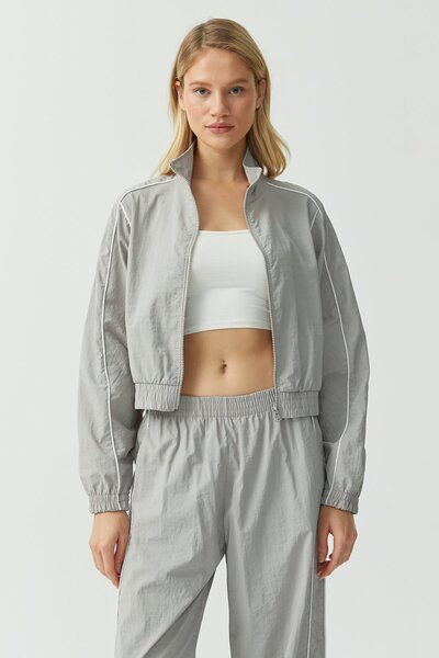 PAULMARK Γυναικείο λεπτό παλτό από ύφασμα αλεξίπτωτου ψηλός λαιμός