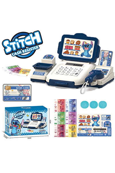 Toybox Cash Register for Kids Pretend Play Cashier Toy Scanner, Pretend Play Money - Stitch