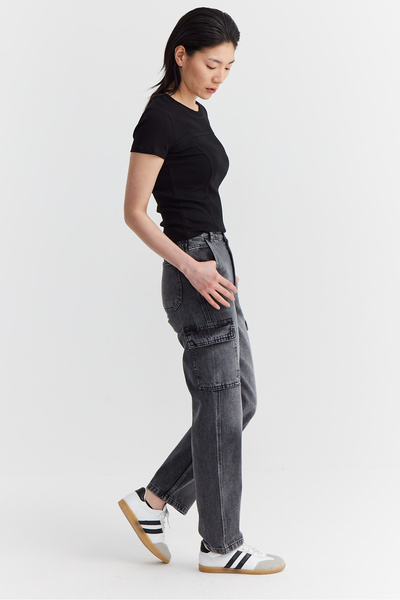 PAULMARK Γυναικείο παντελόνι με ψηλόμεσο ίσιο πόδι πλαϊνή τσέπη τεμαχίων