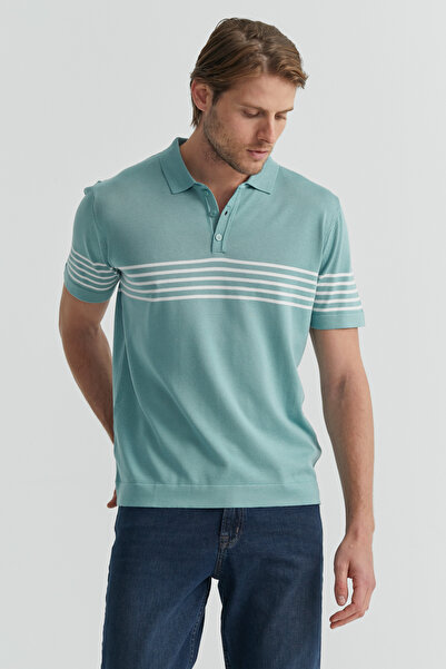 PAULMARK Ανδρικό πλεκτό μπλουζάκι με ριγέ γιακά πόλο