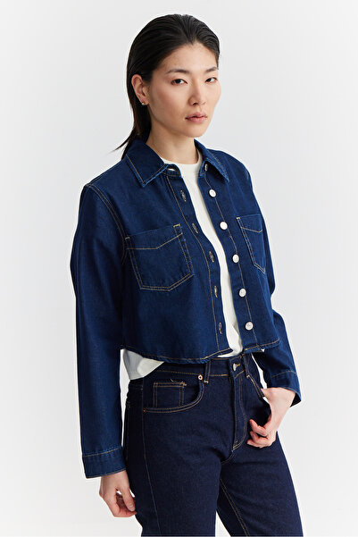 PAULMARK Γυναικείο κοντό τζιν πουκάμισο με τσέπες