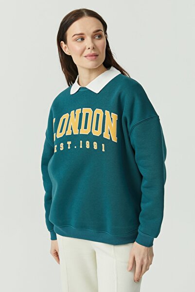 PAULMARK Women's Shirt Collar Printed Sweat Top