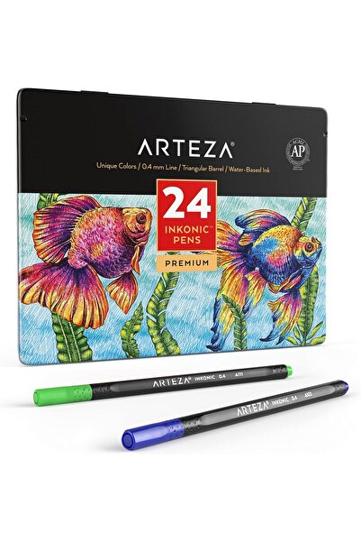 ARTEZA Fine Liners Set of 24 - 0.4mm, Triangular Barrel, Assorted Colors
