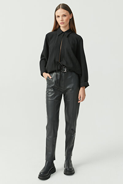 PAULMARK Pantaloni din piele cu detaliu curea pentru femei