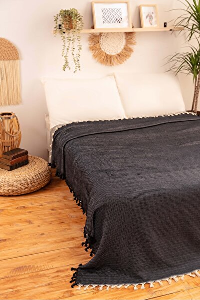 DNRYSL %100 Pamuk Battal Boy Kişilik Püsküllü Pike, Yatak Örtüsü 240 x 260 cm