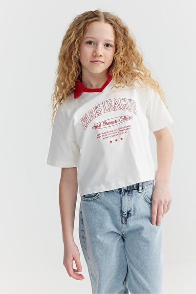 PAULMARK تي شيرت مطبوع بتفاصيل ياقة للفتيات