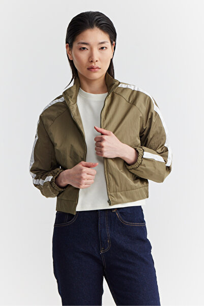 PAULMARK Women's Sleeve Striped Detail Parachute Fabric Thin Short Coat