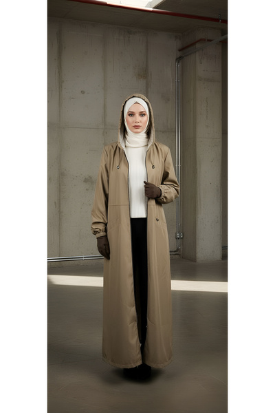 MODA TAM BOY UZUN KAPŞONLU TESETTÜR TRENÇKOT