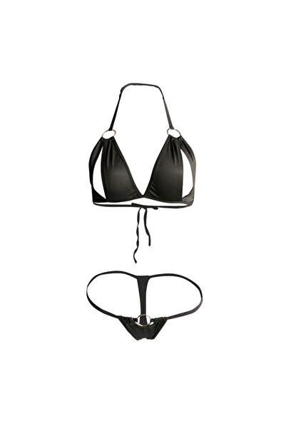 JInsh Women’s Halter Hollow Out Bikini Sets Black Lace Up Backless Bra Sets N...