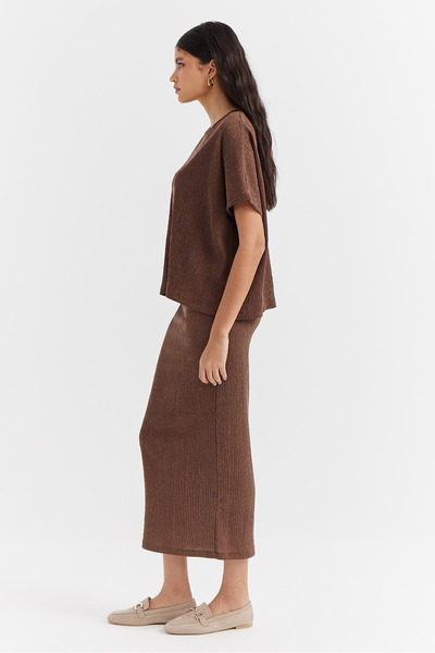 PAULMARK Women's Regular Waist Textured Midi Skirt