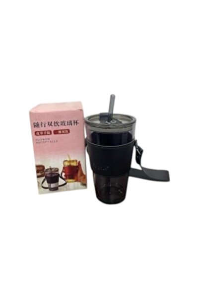 WDA Glass Drinking Cup with Cover, 450 ml, Black