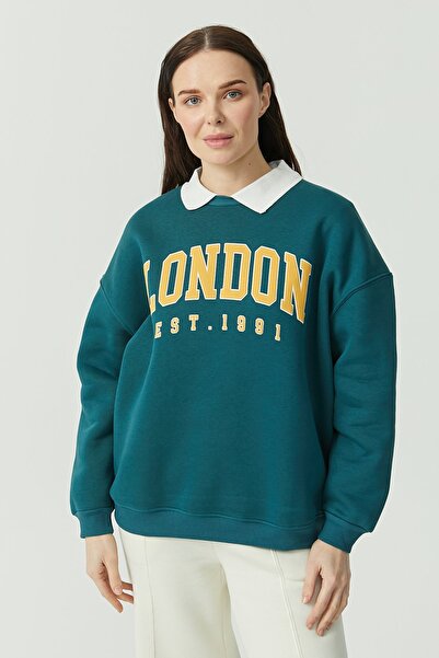 PAULMARK Women's Shirt Collar Printed Sweat Top