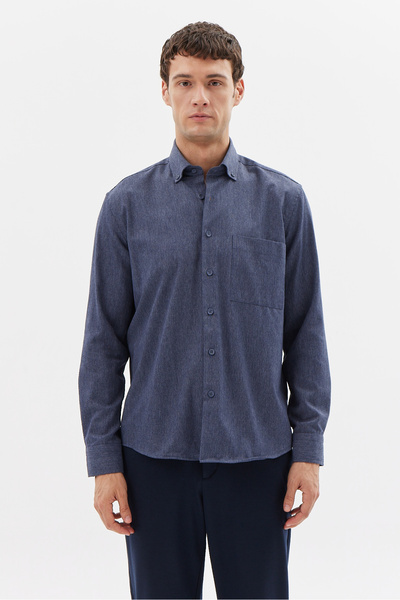 PAULMARK قميص رجالي عادي بأزرار على الياقة مع جيوب