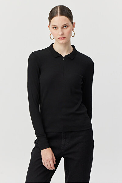 PAULMARK Bluză de damă cu fermoar și guler polo