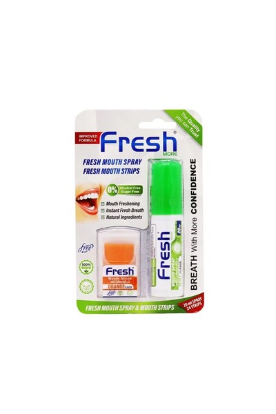 FRESH&MORE فريش مور بخاخ معطر للفم بالنعناع + شرائح معطرة للفم بالبرتقال
