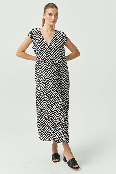 PAULMARK Women's V-Neck Short Sleeve Midi Length Dress