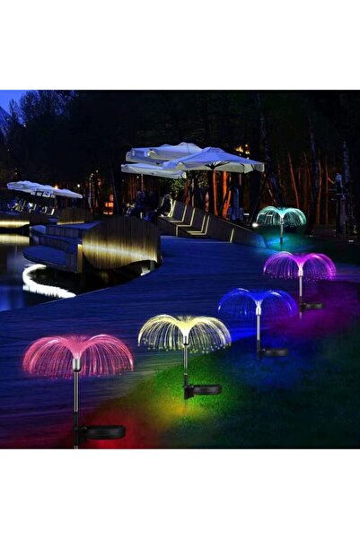 OEK Lampă solară decorativă de grădină cu formă de meduză, cu LED RGB și fibră optică