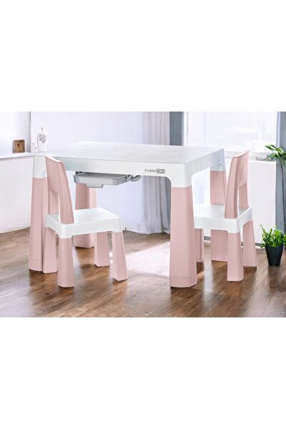 FreeON Set masă de joacă Neo pentru copii cu două scaune și două sertare, înălțime reglabilă (roz)