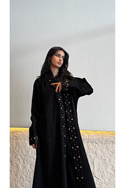 AYA عباية روشان الأصلية مع تطريز إضافي وأكمام مخملية