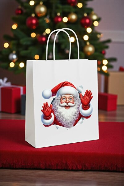 Armada حقيبة هدايا ورقية بيضاء بمقبض ملتوي مكونة من 3 قطع - مع ملصق بتصميم عي...