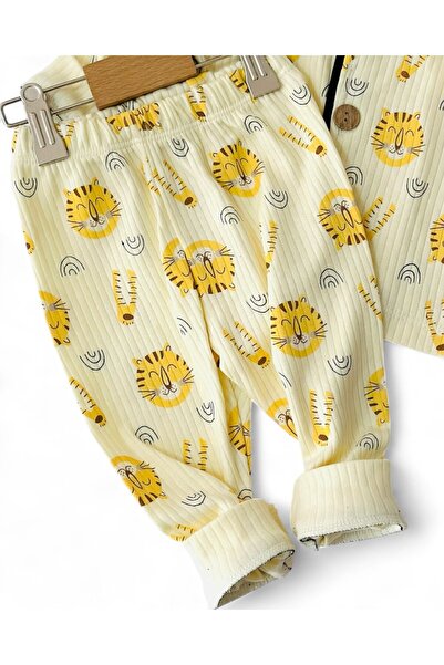 Ege Bebek Baby Boy Kaplan Printed 6-9-12-18-24 Months Transitional Corded Fabric Double-Breasted Collared Nightgown Pajama Set