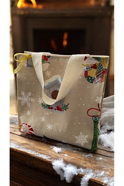 2A Yılbaşı Temalı Bez Alışveriş Çantası Orta boy#Özel tasarım üretim