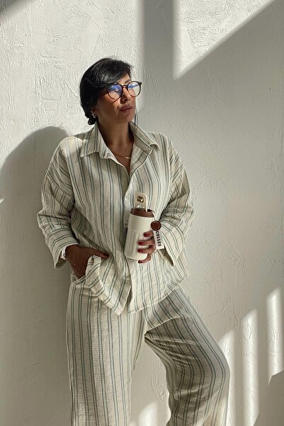 MJAMASS Mint Striped Muslin Pajama Set