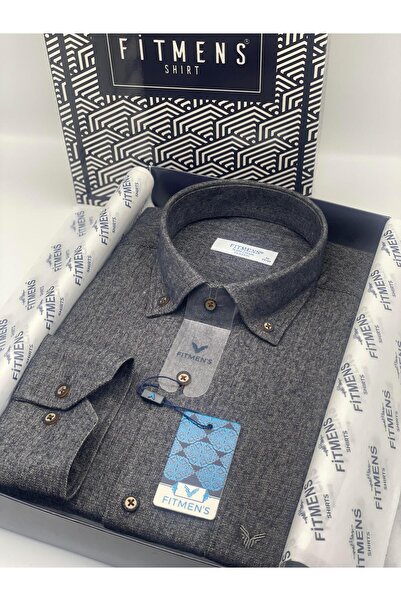 Fitmens Classic Long Sleeve Winter 100% Cotton Collar Buttoned Gift Boxed Men's Shirt Fs-003766 - Navy Blue Brown