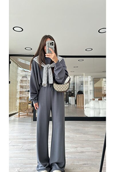 YAKAMEL طقم رياضي نسائي من المودال بخيطين وأكمام طويلة وساق واسعة