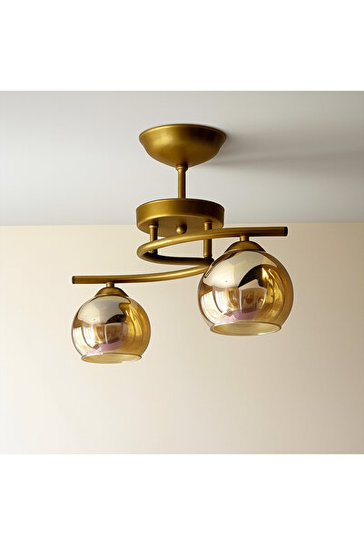 KUZENLER Eskitme Metal Gövde 2’li Bal Cam Avize – Modern ve Şık Tasarım