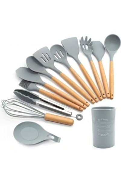 OEM Set of 12 Silicone Cooking Utensils with Heat-Resistant Bamboo Handles an...
