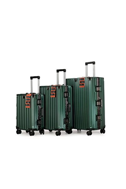 Prosperity High-End Travel Suitcase Aluminum Alloy Luggage with Four Universal Wheels - Blackish green Set