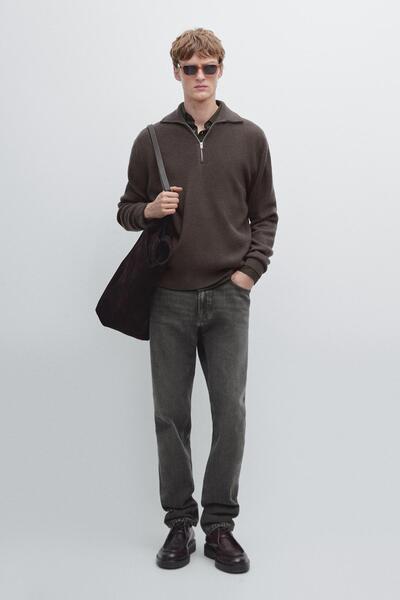 Massimo Dutti Fermuarlı dik yaka triko kazak